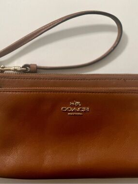 Coach Chestnut Brown Leather Wristlet with Gold Logo